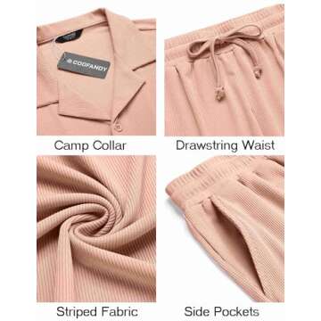 COOFANDY Mens Vacation Outfits Two Piece Set Short Sleeve Summer Camp Collar Fashion Shirts