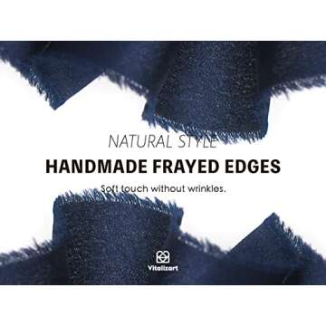 Vitalizart Navy Blue Ribbon Silk Satin 1-1/2 inch x 15 Yard Navy Blue Handmade Frayed Ribbons for Gift Wrapping Baby Shower Wedding Bridal Bouquets Holiday Decor