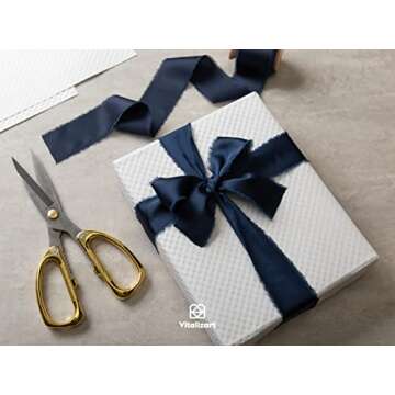 Vitalizart Navy Blue Ribbon Silk Satin 1-1/2 inch x 15 Yard Navy Blue Handmade Frayed Ribbons for Gift Wrapping Baby Shower Wedding Bridal Bouquets Holiday Decor