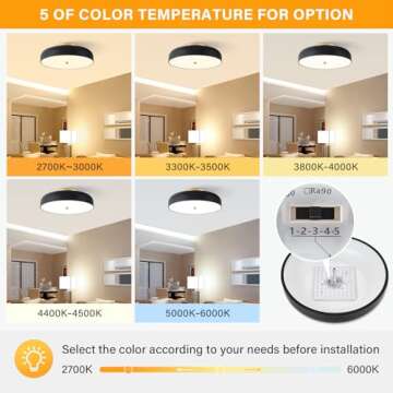ONESMING Dimmable LED Ceiling Light Fixture, 2700K-6000K 5CCT Modern Mid-Century Semi Flush Mount Ceiling Light, Black Close to Ceiling Lamp for Bedroom, Living Room, Kitchen, Laundry Room, 15.7in