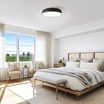 ONESMING Dimmable LED Ceiling Light Fixture, 2700K-6000K 5CCT Modern Mid-Century Semi Flush Mount Ceiling Light, Black Close to Ceiling Lamp for Bedroom, Living Room, Kitchen, Laundry Room, 15.7in