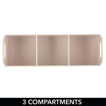 mDesign Divided Plastic Beauty Organizer Bin w/Handles for Bathroom Drawers, Vanity, or Countertops, Storage for Makeup Brushes, Palettes, Blush, Concealers - Lumiere Collection - 2 Pack, Cream/Beige