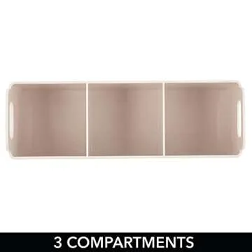 mDesign Divided Plastic Beauty Organizer Bin w/Handles for Bathroom Drawers, Vanity, or Countertops, Storage for Makeup Brushes, Palettes, Blush, Concealers - Lumiere Collection - 2 Pack, Cream/Beige