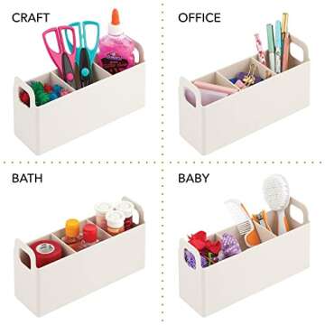 mDesign Divided Plastic Beauty Organizer Bin w/Handles for Bathroom Drawers, Vanity, or Countertops, Storage for Makeup Brushes, Palettes, Blush, Concealers - Lumiere Collection - 2 Pack, Cream/Beige