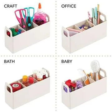 mDesign Divided Plastic Beauty Organizer Bin w/Handles for Bathroom Drawers, Vanity, or Countertops, Storage for Makeup Brushes, Palettes, Blush, Concealers - Lumiere Collection - 2 Pack, Cream/Beige