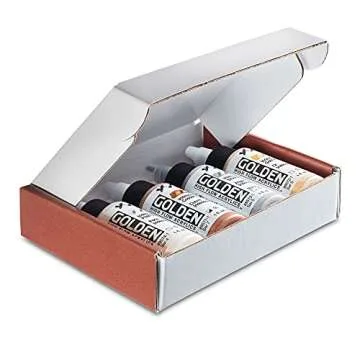 Golden Acrylics High Flow Acrylic Paint Set - 4 Iridescent Metallic Colors, Copper, Gold, Silver, Pe...