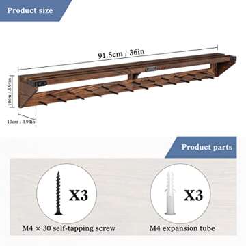 Lavievert Gymnastic Medal Hanger with Storage Shelf, Wooden Wall-Mounted Trophy Shelf, Race Medal Display Rack Holder with 23 Hanging Bars - Brown