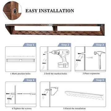 Lavievert Gymnastic Medal Hanger with Storage Shelf, Wooden Wall-Mounted Trophy Shelf, Race Medal Display Rack Holder with 23 Hanging Bars - Brown