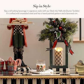 MACKENZIE-CHILDS Deck the Halls Tumbler Glasses, Holiday Tumbler Drinkware, Christmas Glassware, 12 Ounces, Set of 4