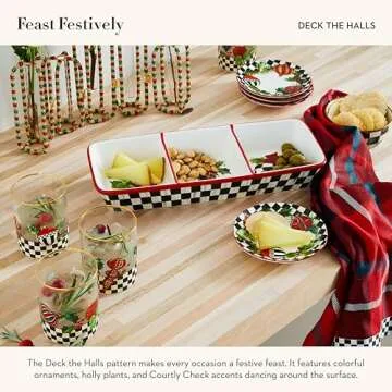 MACKENZIE-CHILDS Deck the Halls Tumbler Glasses, Holiday Tumbler Drinkware, Christmas Glassware, 12 Ounces, Set of 4