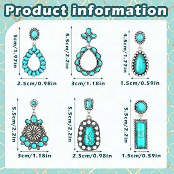 BBTO 6 Pairs Turquoise Oval Earrings Turquoise Bohemian Dangle Vintage Boho Western Jewelry Western ...