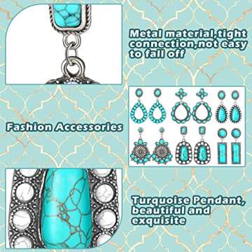 BBTO 6 Pairs Turquoise Oval Earrings Turquoise Bohemian Dangle Vintage Boho Western Jewelry Western Earrings for Women Cowgirl Gifts