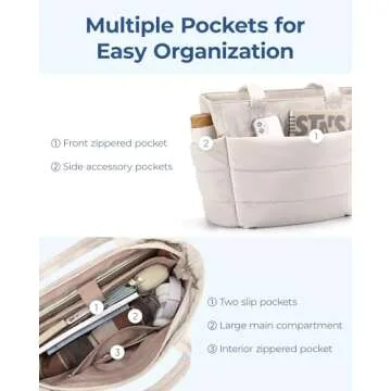 BAGSMART Tote Bag for Women, Lightweight Puffy Tote Bag with Compartments Shoulder Bag Handbag Quilted Shoulder Bag Handbag for Travel, Work, Beach, Gym, Shop(Pinkish-purple)