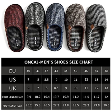 ONCAI Mens Black Knit Stripes Cozy Memory Foam scuff Slippers Slip On Warm House Shoes Indoor/Outdoor With Best Arch Surpport Size 10