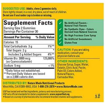 Nature Made Extra Strength Vitamin B12 Gummies, 3000 mcg per serving, B12 Vitamin Supplement for Energy Metabolism Support, 60 Gummy Vitamins, 30 Day Supply
