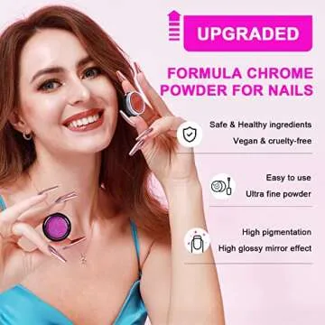 36Pcs Saviland Mirror Chrome Nail Powder Set - Metallic Holographic Chrome Nail Powder Black Blue Si...