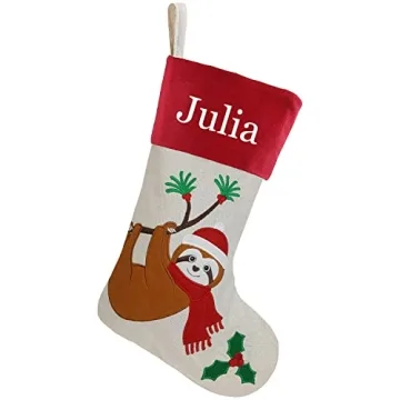 DearSun 18" Dia Personalized Christmas Stocking with Embroidered Names, Lovely Christmas Sloth Desig...