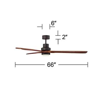 Casa Vieja 66" Casa Delta-Wing Rustic Farmhouse 3 Blade Indoor Ceiling Fan with LED Light Remote Oil Rubbed Bronze Walnut Wood for Living Room Kitchen House Bedroom Family Dining Office