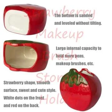 LOTIKOU 1 Pcs Strawberry Ceramic Makeup Brush Holder,Ceramic Strawberry Pencil Holder,Strawberry Makeup Brush Storage Holder,Strawberry Pencil Holder for Desk Strawberry Desk Accessories (Red)