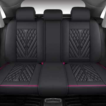 SKUYO Comfortable Leather Auto Car Seat Covers Front & Rear Seat Protector Fit Sedan SUV 5 Seats Full Set Universal Fit. (Black & Rose)
