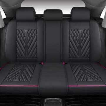 SKUYO Comfortable Leather Auto Car Seat Covers Front & Rear Seat Protector Fit Sedan SUV 5 Seats Full Set Universal Fit. (Black & Rose)