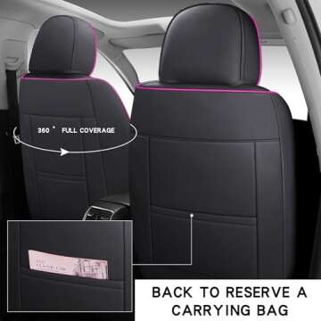 SKUYO Comfortable Leather Auto Car Seat Covers Front & Rear Seat Protector Fit Sedan SUV 5 Seats Full Set Universal Fit. (Black & Rose)