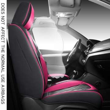 SKUYO Comfortable Leather Auto Car Seat Covers Front & Rear Seat Protector Fit Sedan SUV 5 Seats Full Set Universal Fit. (Black & Rose)