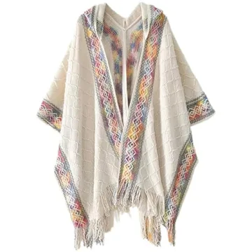 Elegant Bsubseach Knit Shawl Wraps for Women - Soft Fringe Poncho Cape with Hood in Beige