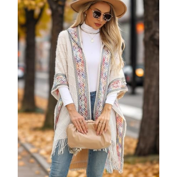 Bsubseach Women's Knit Shawl - Soft Fringe Poncho Cape