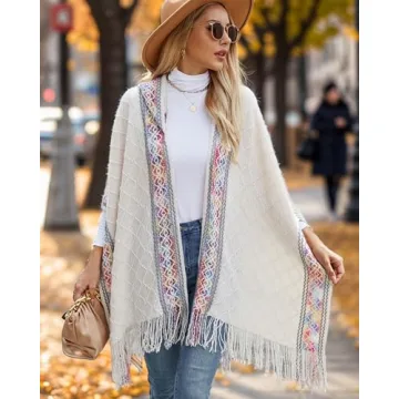 Bsubseach Women's Knit Shawl - Soft Fringe Poncho Cape