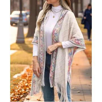 Bsubseach Women's Knit Shawl - Soft Fringe Poncho Cape
