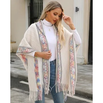 Bsubseach Women's Knit Shawl - Soft Fringe Poncho Cape