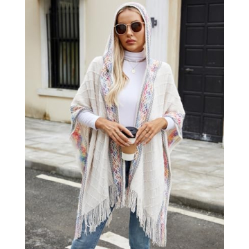 Bsubseach Women's Knit Shawl - Soft Fringe Poncho Cape
