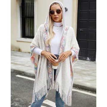 Bsubseach Women's Knit Shawl - Soft Fringe Poncho Cape