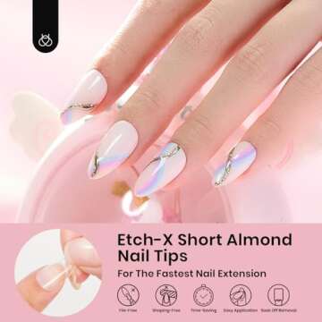 Beetles Short Almond Nail Tips: 12 Sizes 288 PCS Half Matte Full Cover Almond Gel Tips Clear Acrylic Beetles Gel X Nail Tips Almond Shape for Girls Women DIY Nail Extension