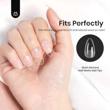 Beetles Short Almond Nail Tips: 12 Sizes 288 PCS Half Matte Full Cover Almond Gel Tips Clear Acrylic Beetles Gel X Nail Tips Almond Shape for Girls Women DIY Nail Extension