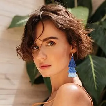 Stylish FINREZIO Dangle Tassel Blue Earrings - Bohemian Handmade