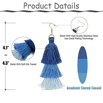 FINREZIO Dangle Tassel Blue Earrings for Women