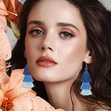 FINREZIO Dangle Tassel Blue Earrings for Women