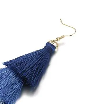 FINREZIO Dangle Tassel Blue Earrings for Women