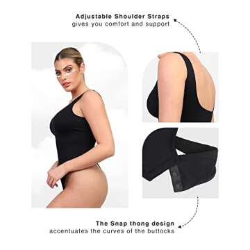 Popilush Square-Neck Shapewear Bodysuit Slim Full Body Shapewear Seamless Round Neck Jumpsuits Tummy Control Tops Black-Large