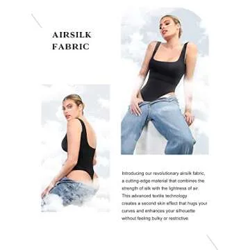 Popilush Square-Neck Shapewear Bodysuit Slim Full Body Shapewear Seamless Round Neck Jumpsuits Tummy Control Tops Black-Large