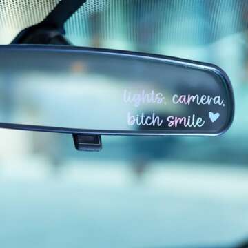 2 x Rear View Mirror Decal - Lights, Camera, Bitch Smile Decal for Car - Positive Affirmation Sticke...