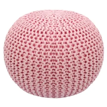 COTTON CRAFT Round Pouf - Hand Knitted Cotton Braid Cord Cable Dori Ottoman - Foot Stool - Floor Pou...