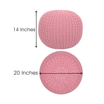 COTTON CRAFT Hand Knitted Round Pouf for Home Decor