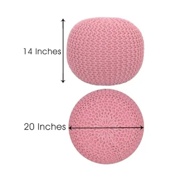 COTTON CRAFT Hand Knitted Round Pouf for Home Decor