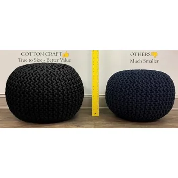 COTTON CRAFT Hand Knitted Round Pouf for Home Decor