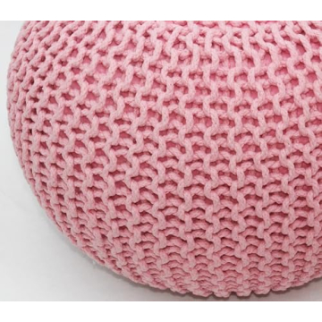 COTTON CRAFT Hand Knitted Round Pouf for Home Decor