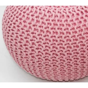 COTTON CRAFT Hand Knitted Round Pouf for Home Decor