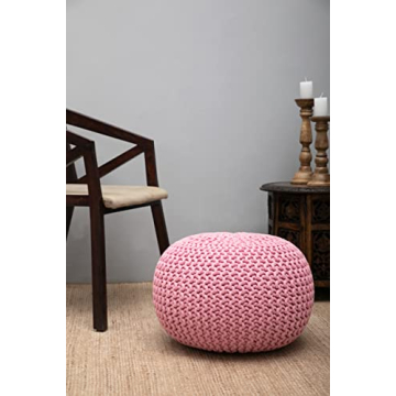 COTTON CRAFT Hand Knitted Round Pouf for Home Decor